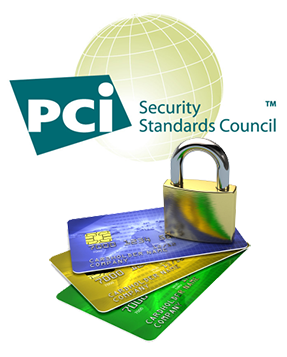  PCI Logo and Credit Cards on top of Pad Lock 