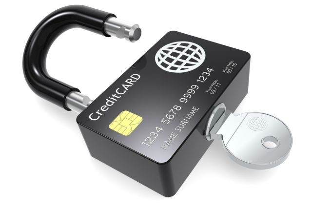  Credit Card Pad Lock with Key Inserted 