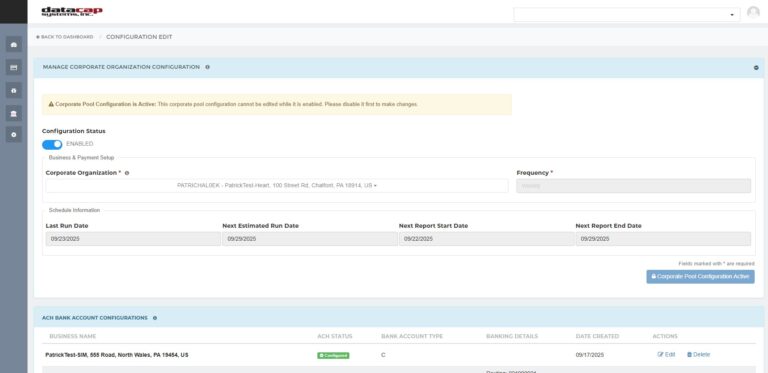 Edit Corporate Pooling Config