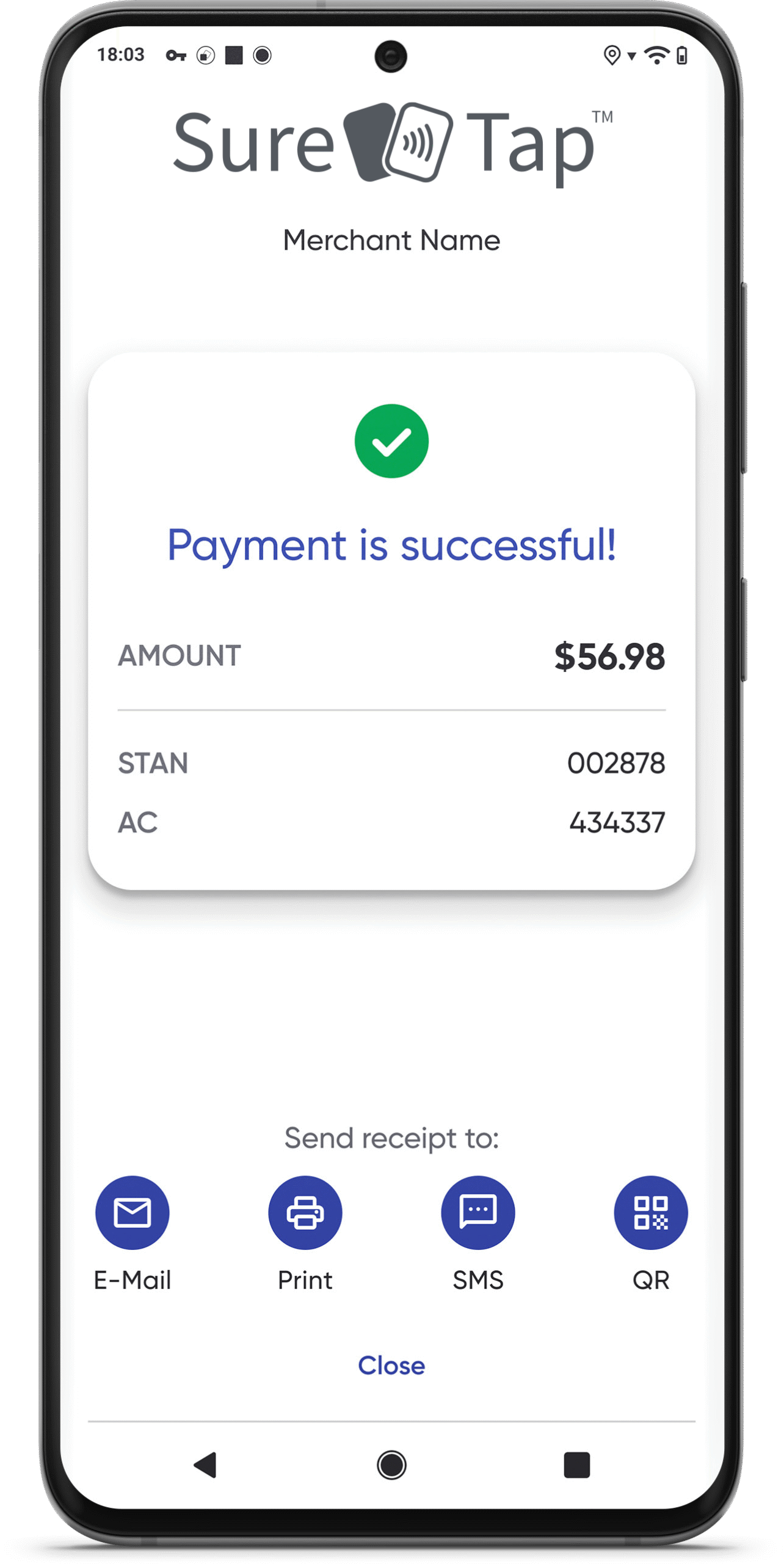 SureTap Payment Success Screen